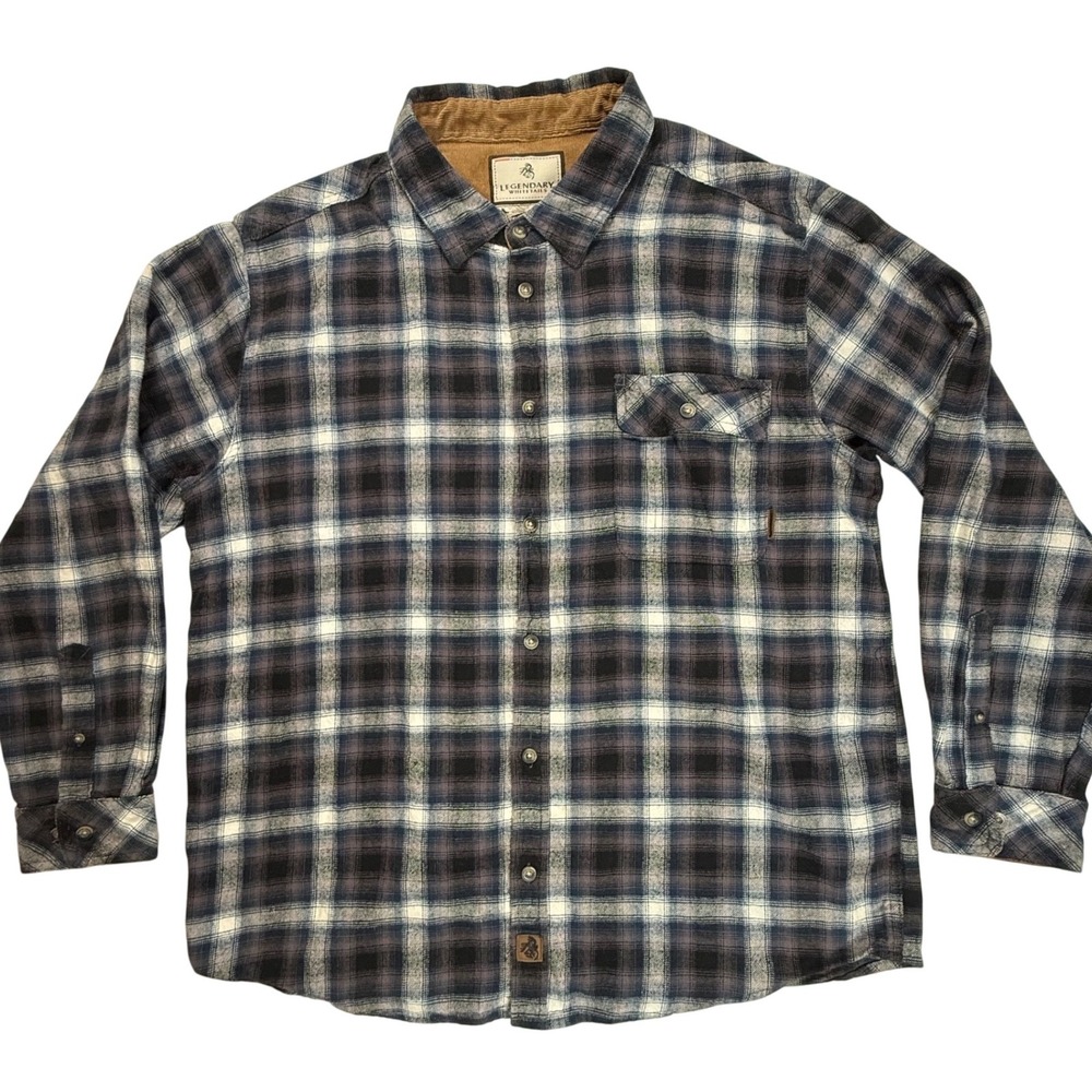 Legendary Whitetails Mens Buck Camp Flannel Shirt XL Blue Plaid 6464 POLW-829